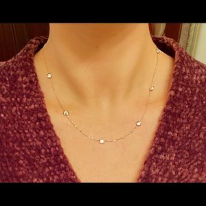 14K White Gold Bezel Set CZ Station Necklace